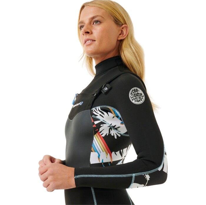 2024 Rip Curl Womens Dawn Patrol 4/3mm Chest Zip Wetsuit 15RWFS - Black / Multi